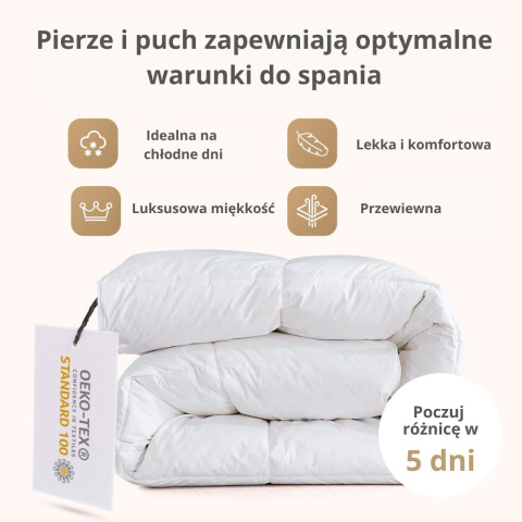 Kołdra Puchowa 200x220 100% Miękkiego Puchu i Pierza
